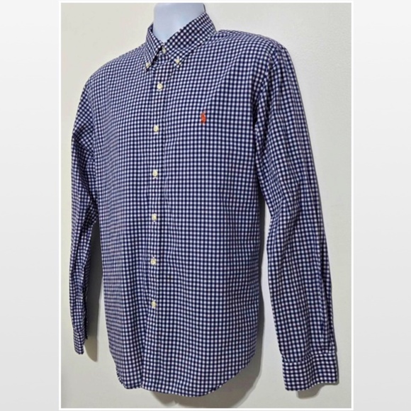 Ralph Lauren Shirt Mens Large Blue Label Button Down Blue White Checkered Long - Picture 7 of 16